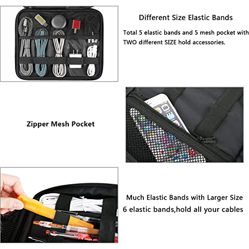 Matein Cable Organizer Bag, Large Travel Storage Bag Durable Tool Case With Handle For Cellphone Cord Electronics Accessories, Carrying Tech Bag For Ipad (Up To 12.9Inch), Powerbank, Hard Drive, Black #TOP2