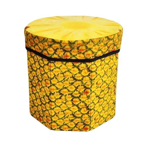 Image of Funblast Multi-Functional Folding Storage Ottoman Box Organizer Cum Stool With Seat Cushion, Storage Boxes For Toys For Kids (Pine Apple) - Multicolor