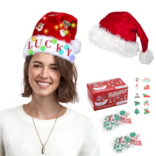 Weihnachtsmützen Nikolausmützen Erwachsene mit LED Licht, DIY...