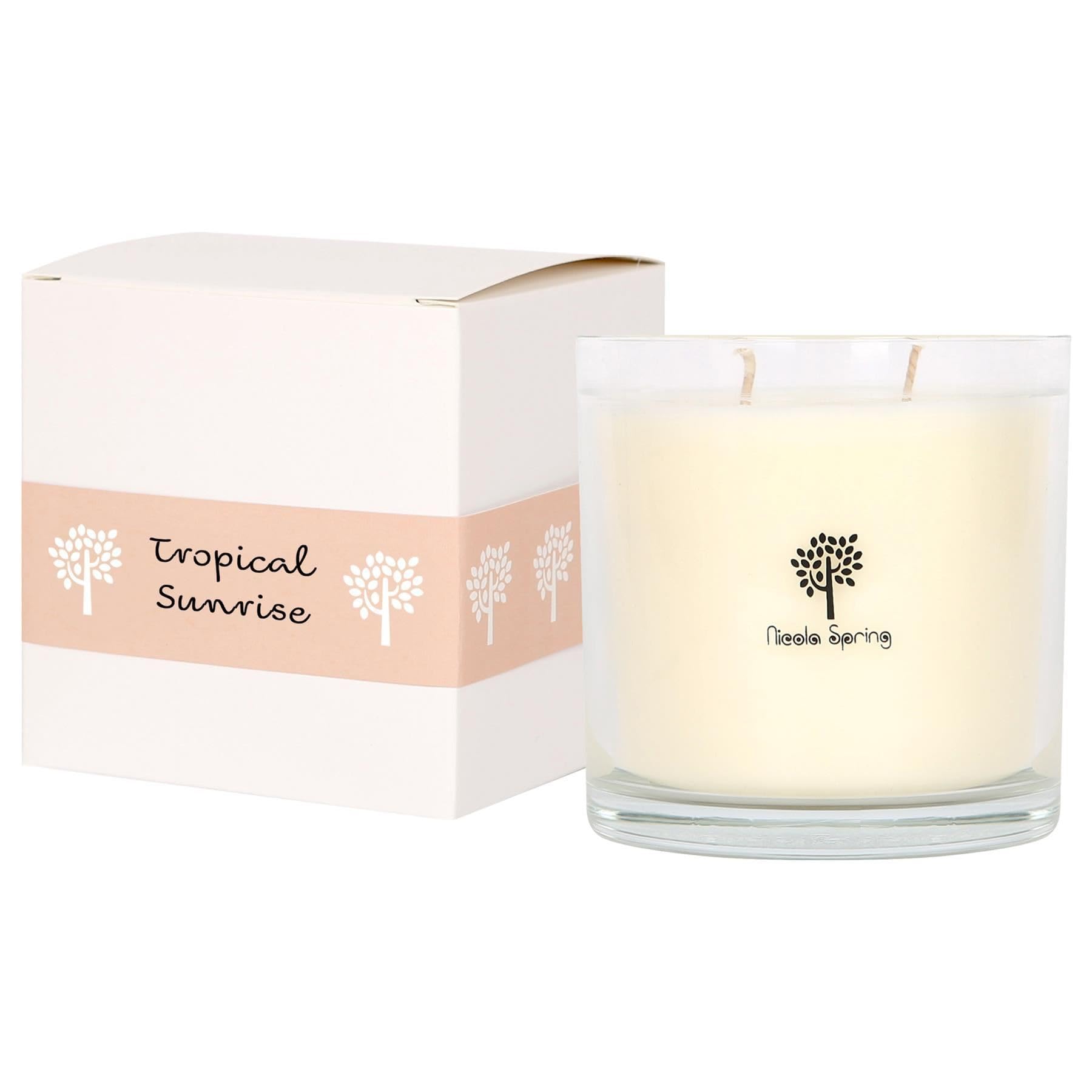 Nicola Spring Tropical Sunrise Soy Wax Scented Candle 400G – Fragrance – Double Wick 45 Hour Burn Eco-Friendly Large Jar Candle For Relaxation, Aromatherapy, Home Décor & Luxury Gifting
