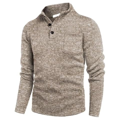 COOFANDY Men's Henley Neck Knitted Jumper Cover