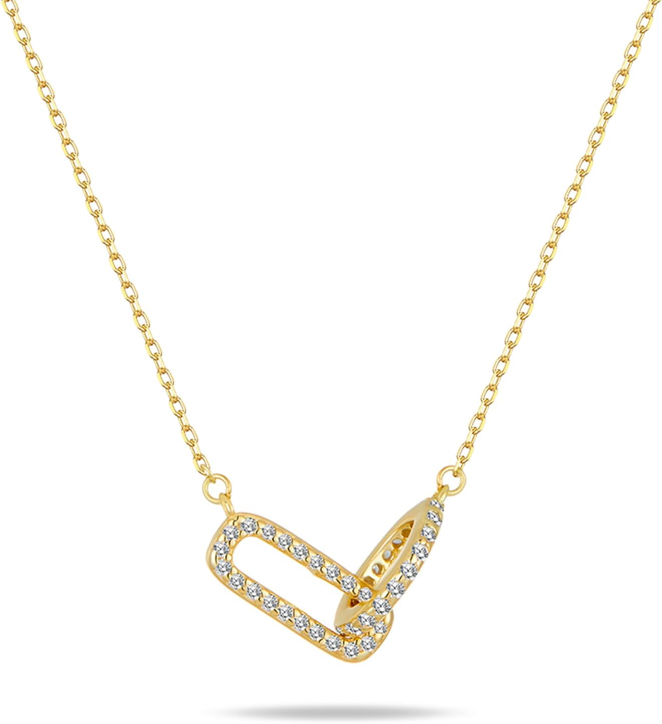 Gold Necklace for Women Sterling Silver Dainty Diamond Necklace Linked Pendant 18k Gold Plated Necklaces Paperclip Choker Necklaces Trendy Gold Jewelry