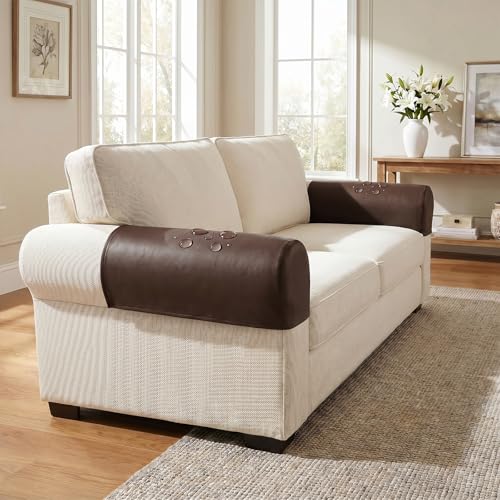 Fundas para reposabrazos de sofá de cuero protector elástico de muebles antimanchas 8