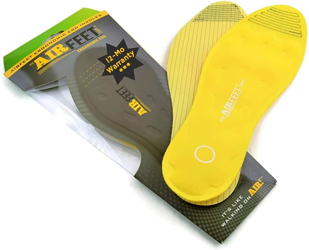 ESD Gel Insoles with 12-Mo Warranty, Patented Dynamic Foot Massaging Insole Technology for use with ESD Shoes, 2-3 Year Lifespan, Electrostatic Dissipative Insoles (Men 9-10.5 / W 11-12 (2L))