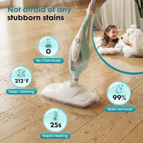 Image of OLIXIS 10 in 1 Steam Cleaner, Removable Handheld Steam Mop with 1550W for Floor Cleaning, 5m Cable, 2 Washable Ear Pads, Multifunction Wood Steamers
