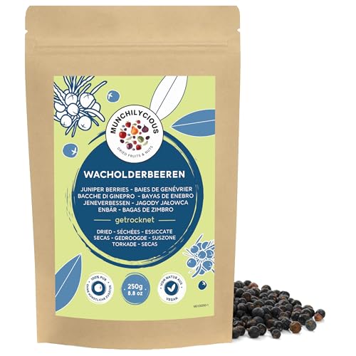 Munchilycious Bayas de Enebro Secas 250g, Bayas de Enebro Deshidratadas sin Azúcar, Snack de Fruta