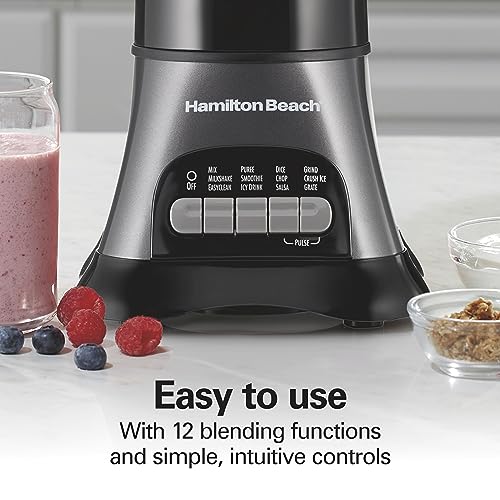 Hamilton Beach Blender and Food Processor Combo for Shakes & Smoothies, With 3 Cup Electric Food Chopper Attachment, 40 oz Glass Jar, Blender Travel Cup, 700 Watts Peak Power, Gray & Black (58163) - image 7