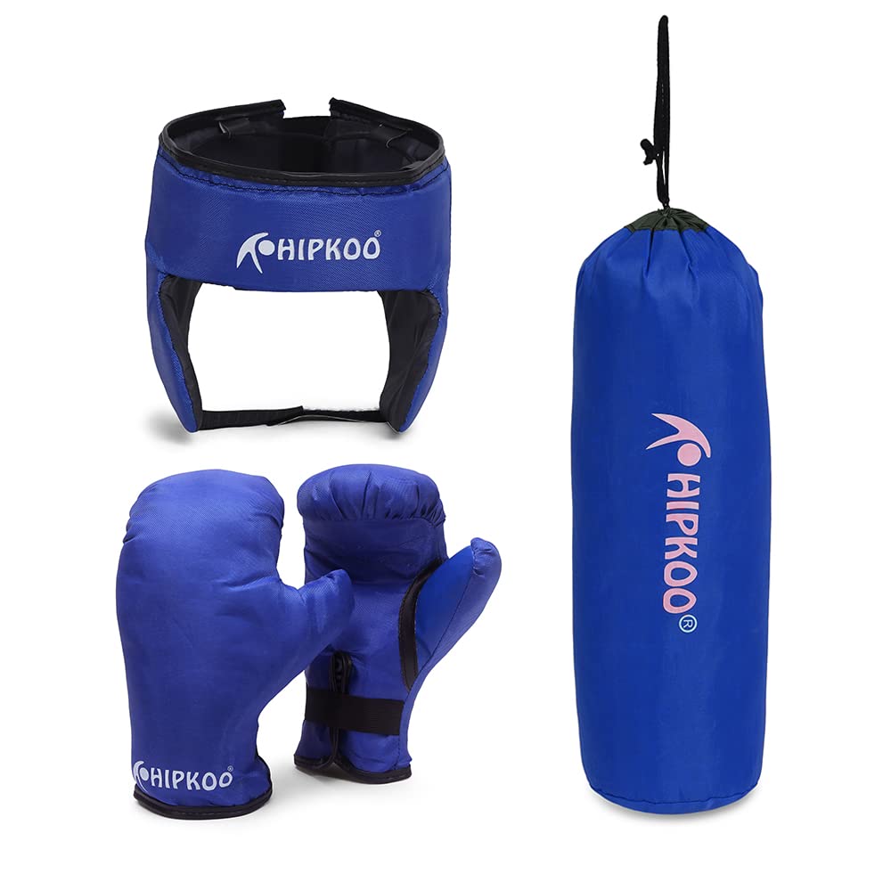 Hipkoo Sports Kids Champ Matte Finish Filled Boxing Set | 1 Punching Bag, 1 Head Guard, 2 Boxing Gloves for 5 to 7 Years Kids (Blue