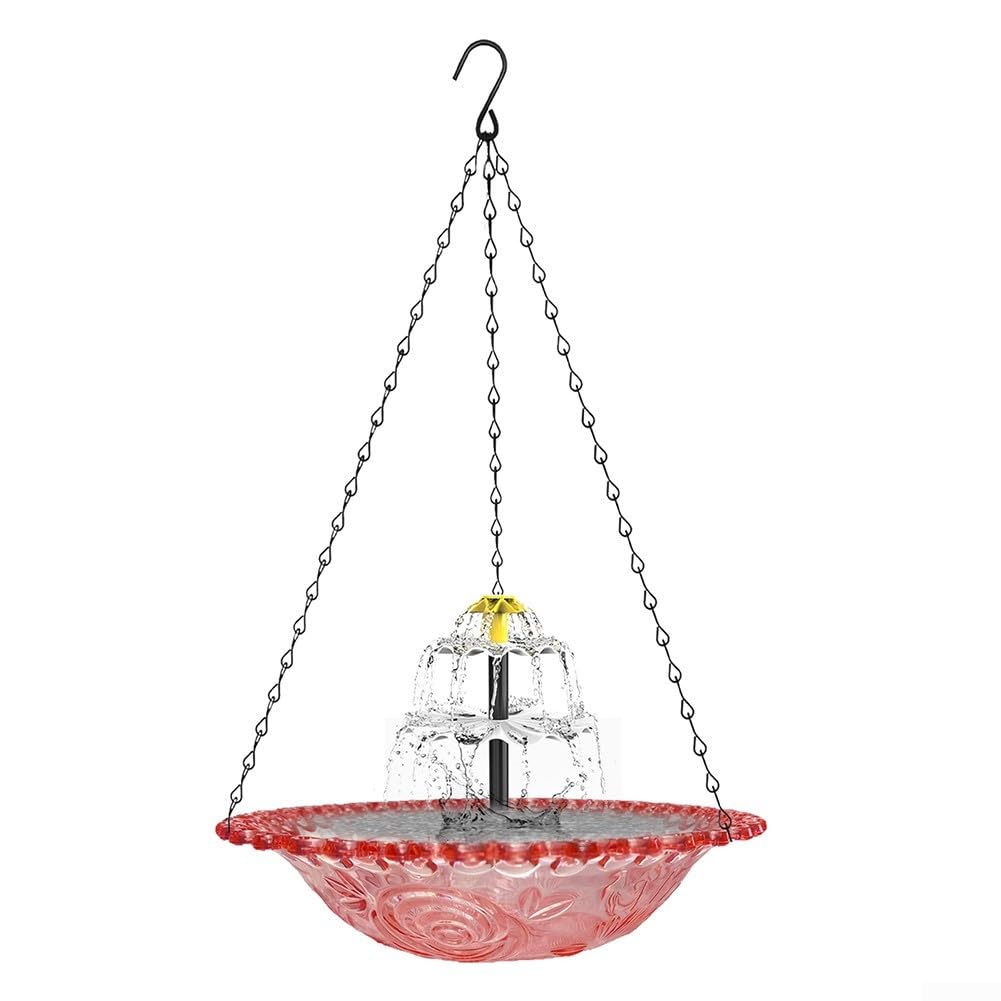 Baño solar para pájaros con fuente rosa de 45 cm colgante de jardín