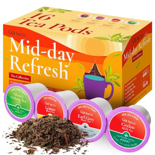 Image of Mid-day Refresh Tea Pod Gift Set (16 Count)-4 Flavors Assorted Variety Pack | Ceylon, Lemon, Oolong, Earl Grey - Caffeinated Tea Sampler, Get Well Gifts for Energy, Enjoy Hot or Iced, Non-GMO