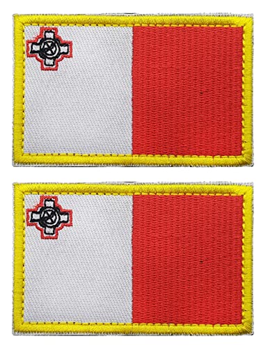 2 Stück AliPlus Malta Flaggen-Aufnäher, bestickte taktische Militär-Aufnäher, Morale-Aufnäher, Applikations-Verschluss mit Haken & Schlaufe