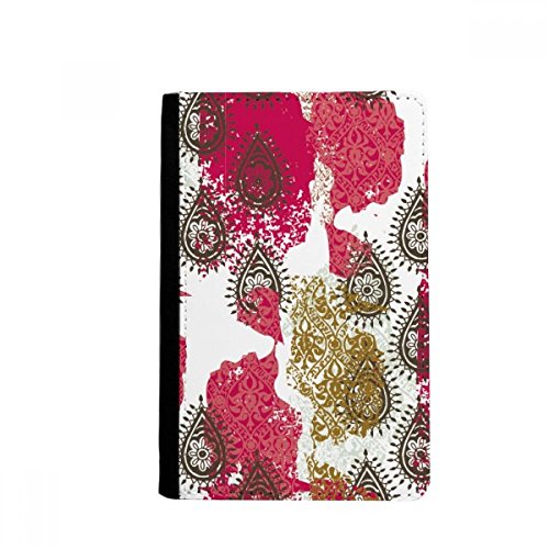 Red Yellow Flower Leaf Abstract Pattern Passport Holder Notecase Burse Wallet Cover Card Purse