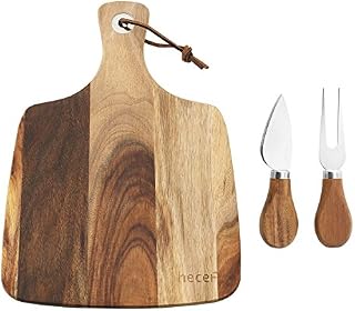 hecef Cheese Board set 3,a Acacia Wood Cheese Plate & a Cheese Knife & a Cheese Fork, Perfect Cheese Platter Slate Board Cheese Serving Board (Cheese board with 2 knives)