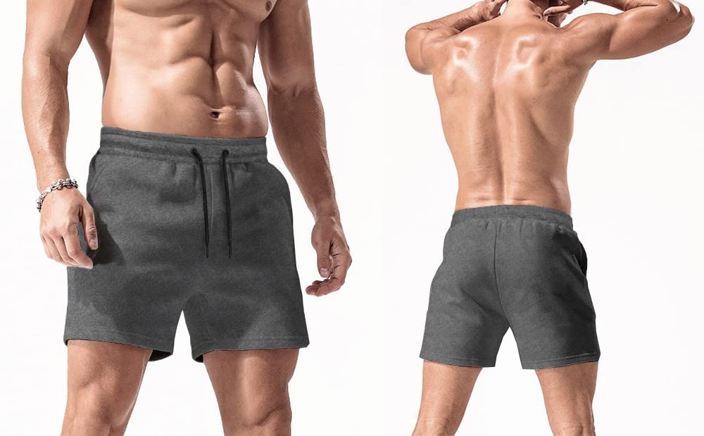 Lehmanlin Pantaloncini Uomo Sportivi Allenamento da Uomo con Tasche Shorts in Ccotone da Bodybuilding da 12,7cm Cucitura Interna