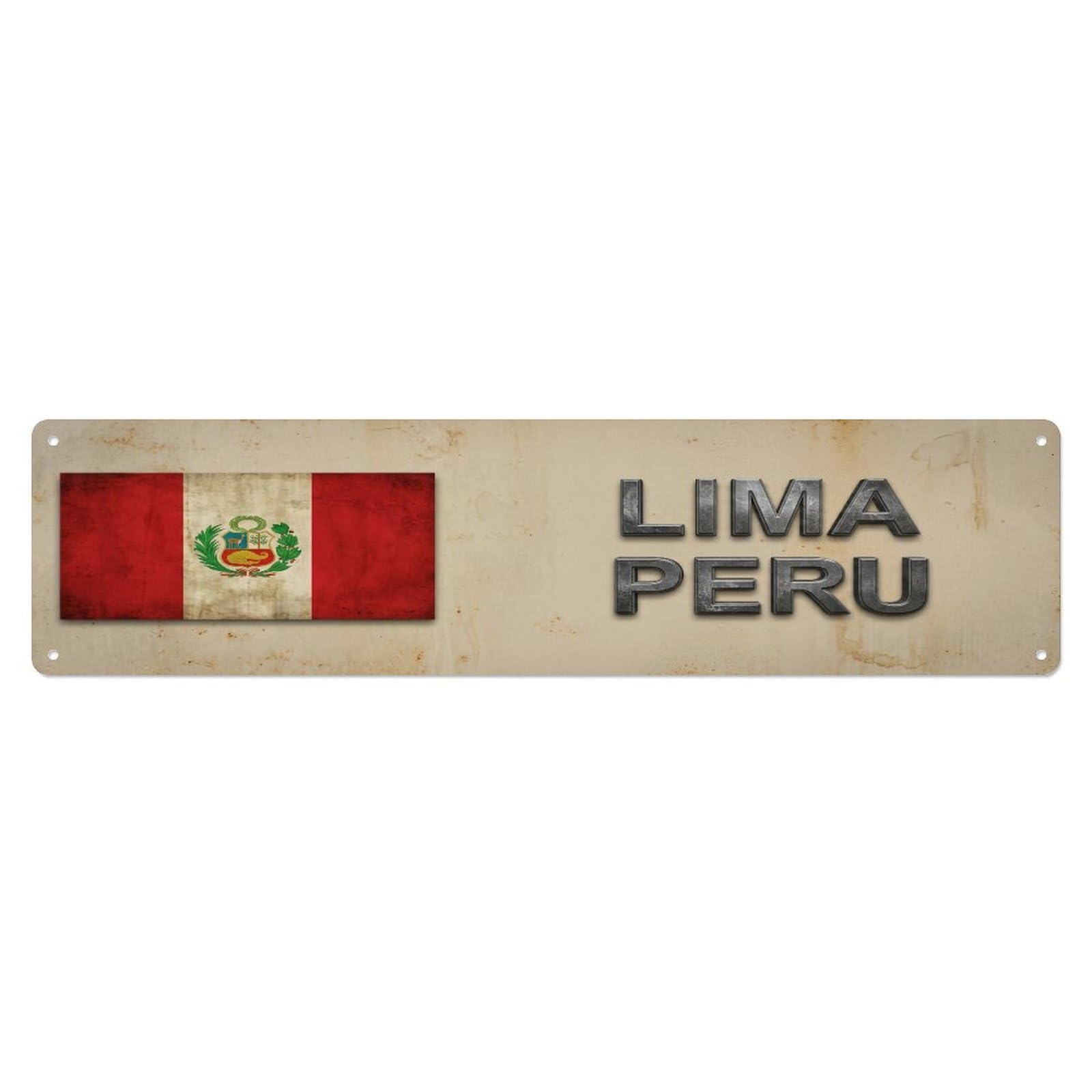 Okahys 4X16inch(10X40cm) Vintage Lima Peru Flag Decor Rustic Travel Metal Tin Sign