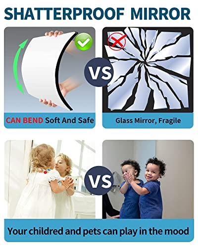Image of Shatterproof Wall Mirror Full Length for Bedroom, Acrylic Gym Mirrors For Home, Extra Thick: 0.12 inch, 14 x 14 inch x 4 Pcs, Workout Mirrors Safe for Kids, Over The Door, Long Wall Mounted