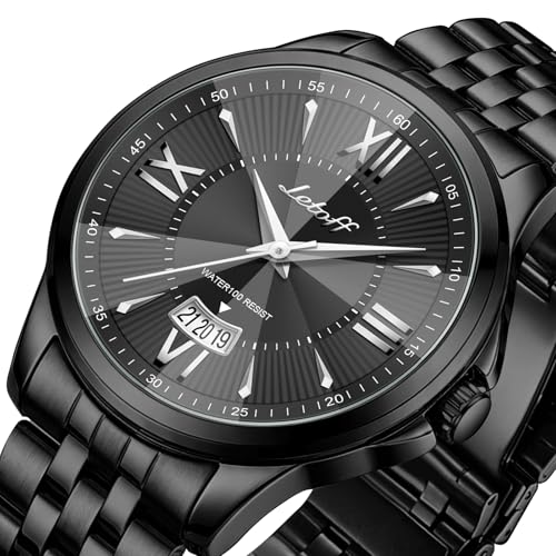 Image of Letoff Men's Analog Watch,Tool-Free Adjustable Clasp, Water Resistant 100ft, Roman Numeral Dial, Stainless Steel Case & Strap, Perfect for Business & Casual Wear