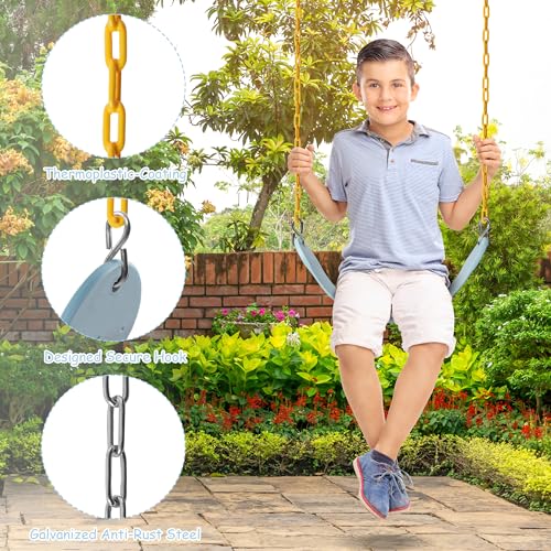 Image of Sunnyglade 2PCS Swings Seats Heavy Duty with 66 inch Chain, Playground Swing Set Accessories Replacement with Snap Hooks, Support 250lb (2, Pastel Blue)