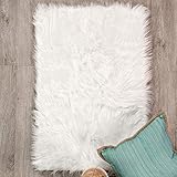 Serene Super Soft Faux Sheepskin Shag Silky Rug Baby Nursery Childrens Room Rug Ivory White, 2' x 3'