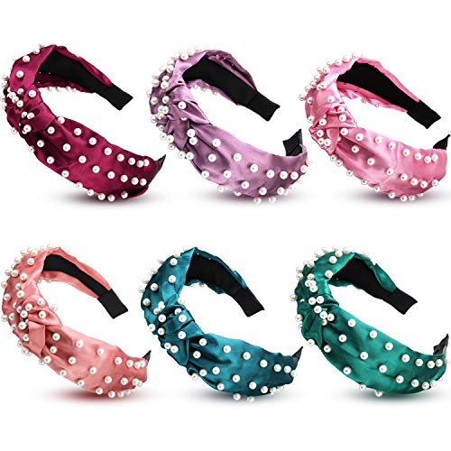 6 Pieces Retro Twisted Faux Pearl Headband Wide Head Hoop Decor for Women Girls (Style 2, Color Set 3)