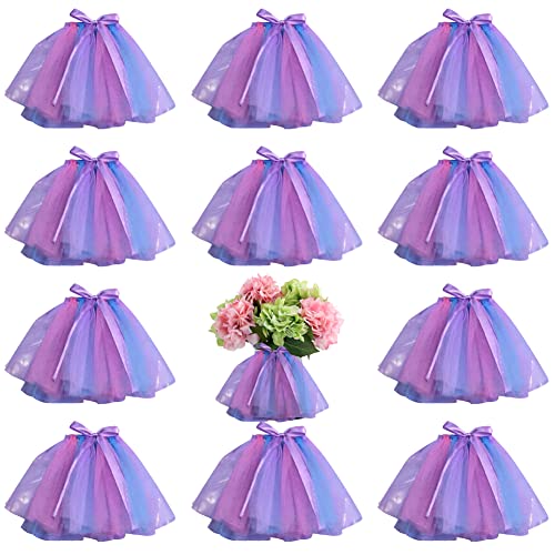 12 Pcs Mini Tutu Table Skirt Wine Bottle Cover Tulle Tutu Table Skirt Decor Tutu Garland Tulle Table Centerpieces for Wedding Baby Shower Cake Dessert Birthday Party(Pink Purple)