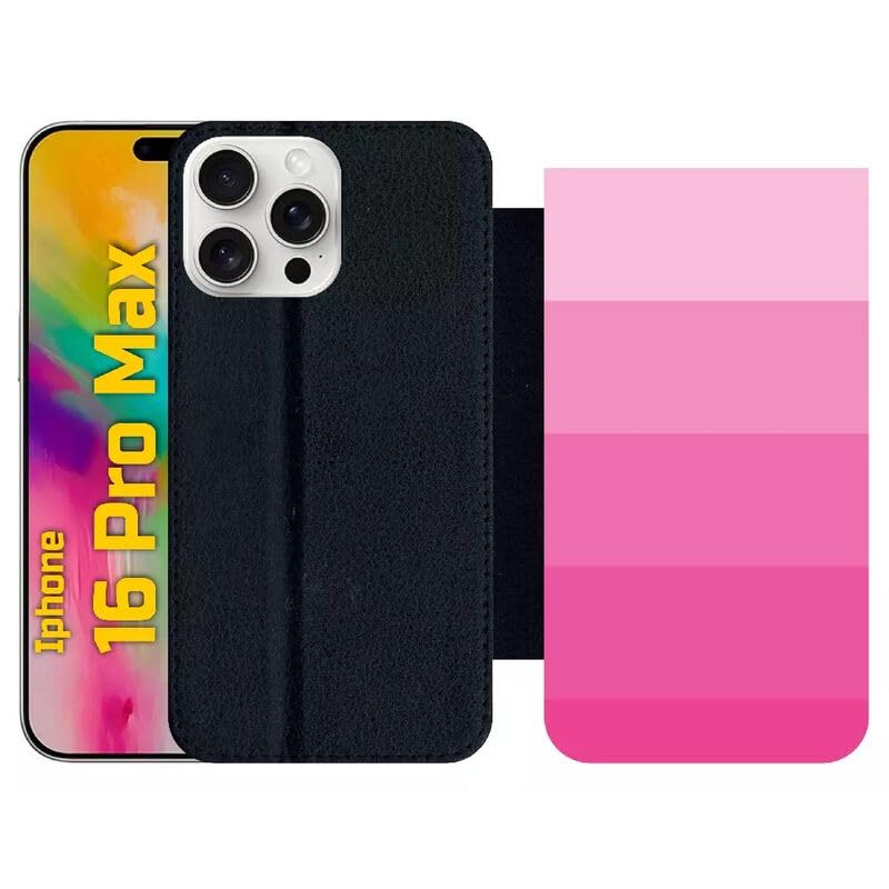 Étui à rabat pour iPhone 16 Pro Max en simili-cuir noir et dégradé rose