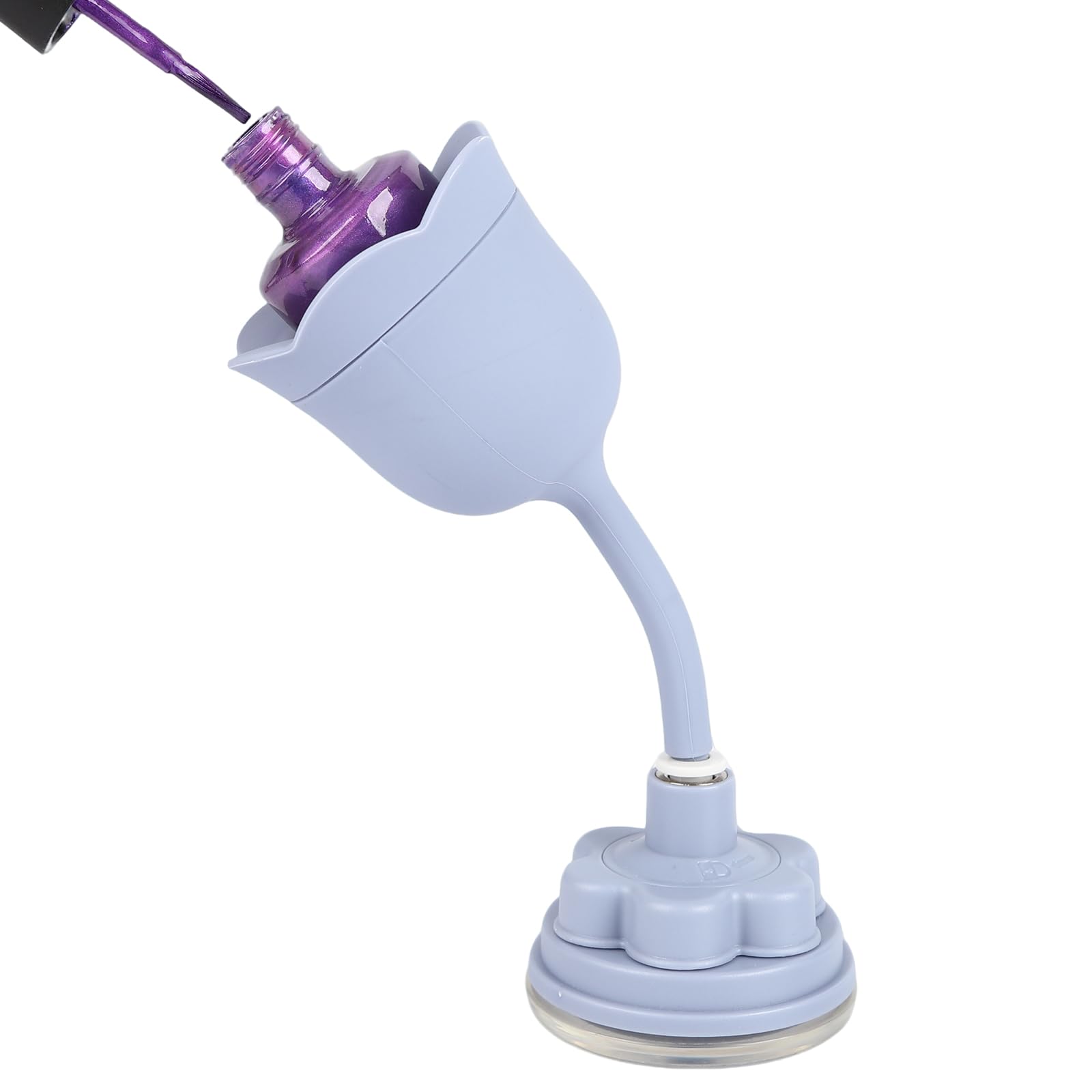 Nail Polish Bottle Holder, Rose-Shaped with 360° Rotating Stem, Tilted for No-Spill, Strong Suction Cup, All-Bottle Fit (Blue)