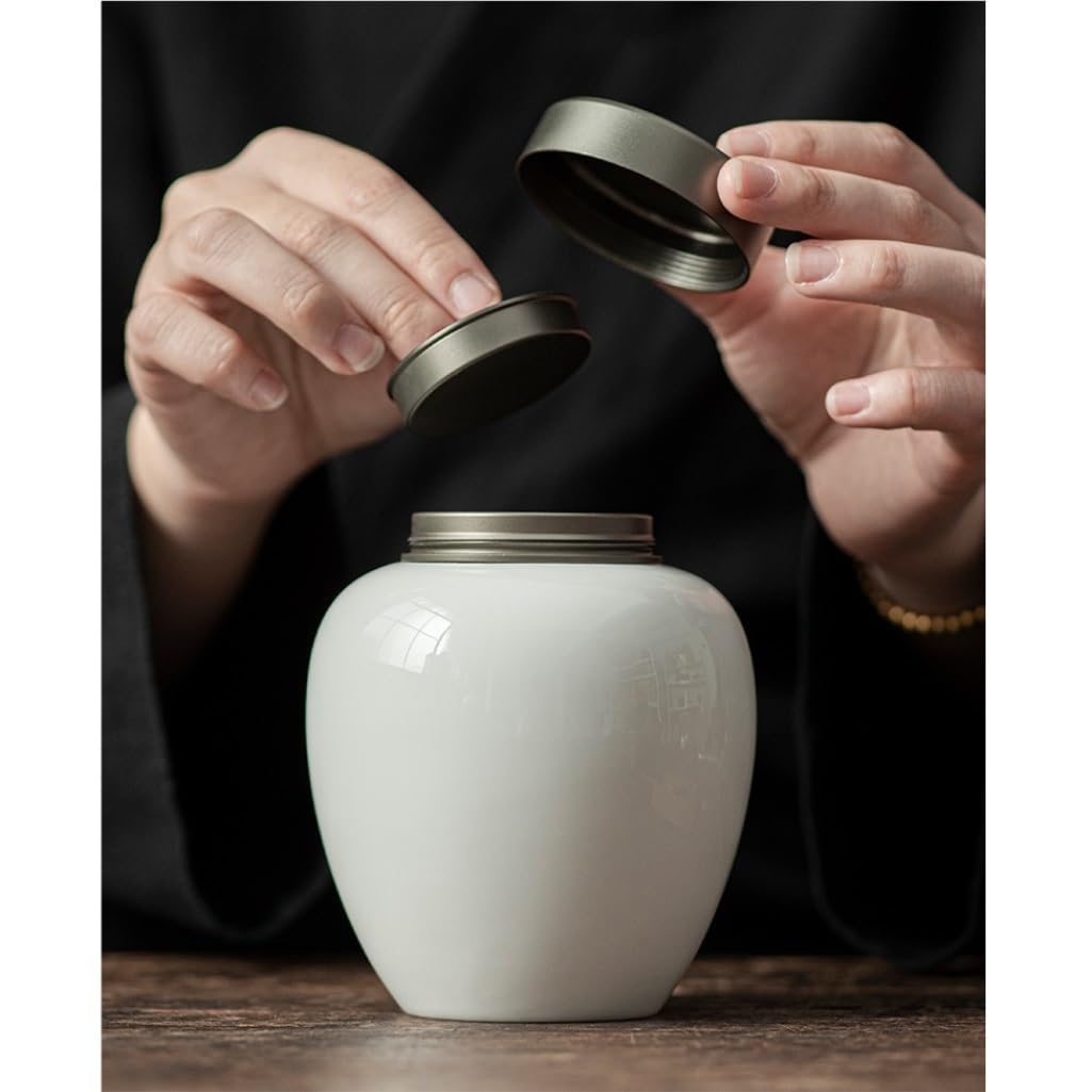 Contenitore per il tè in ceramica Barattolo per la conservazione del tè sfuso in ceramica Barattolo per la conservazione del tè semplice Coperchio a doppio strato da cucina Barattolo sigillato Set d