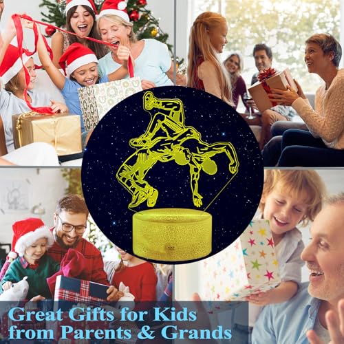 Image of Wrestling Night Light, Wrestler Gifts, Wrestler 3D Illusion Lamp with 16 Colors Changing, Remote Control and Dimmable, Kids Boys Girls Room Decoration, Holiday Xmas Gifts