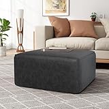 Christopher Knight Home Ellis Faux Leather Ottoman Footstool, Square Pouf Poufee Footrest Ottoman Large Seat, Modern Side Table for Living Room Bedroom Home Decor Gifts, Black