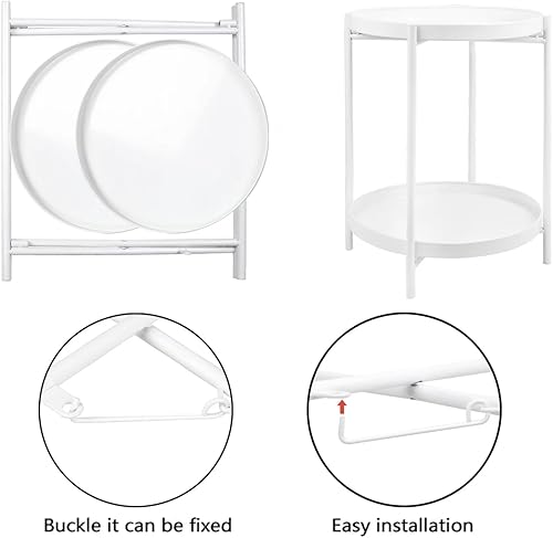 Miniatura 4 de Tairuilan Mesa auxiliar de metal de 2 niveles con bandeja extraíble, mesa auxiliar plegable para exteriores, mesa auxiliar pequeña, mesita de noche