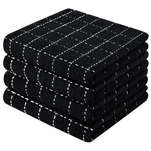 Mordimy Cotton Terry Checkered Kitchen Towels, 13"x 28", 6 Pack, Black