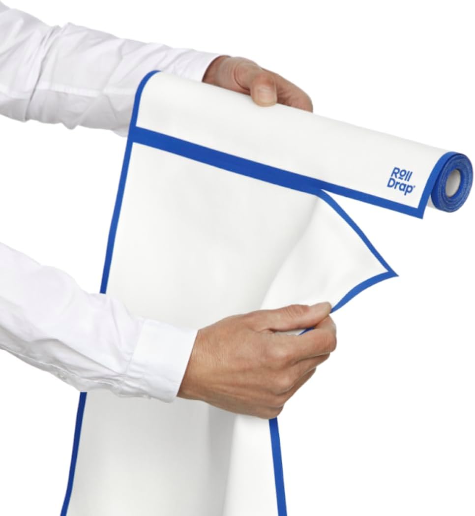 Kitchen Towel, 40×64 cm (15.7×25.2 in), White with Blue Border, Professional Cotton Cloth for Lint-Free Drying and Polishing, 10 Towels per roll