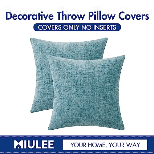Image of MIULEE Pack of 2 Smoke Blue Throw Pillow Covers 16x16 Inch Soft Chenille Pillow Covers for Sofa Living Room Couch Solid Dyed Cases
