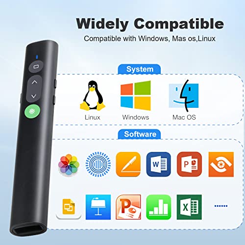 Rechargeable Presentation Clicker for PowerPoint, USB-C/A Green Laser Pointer Wireless Presenter Remote, Projector Smart Board Slideshow PPT Google Slide Advancer for Mac/Laptop/Computer/Office - Thumbnail 7