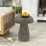 Christopher Knight Home Novi Mushroom Side Table, Vintage MGO End Table with Wood Grain Texture, Hand-Antiqued Outdoor Indoor Sofa Side Furniture for Patio Balcony, No Assembly Required, Gray