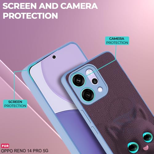 Image of AESTMO Back Case Cover for Oppo Reno 14 Pro 5G Back Cover | 3D Cat Cover | Leather Finish | Full Body Protection | Camera Protection Back Cover for Oppo Reno 14 Pro 5G (Purple)