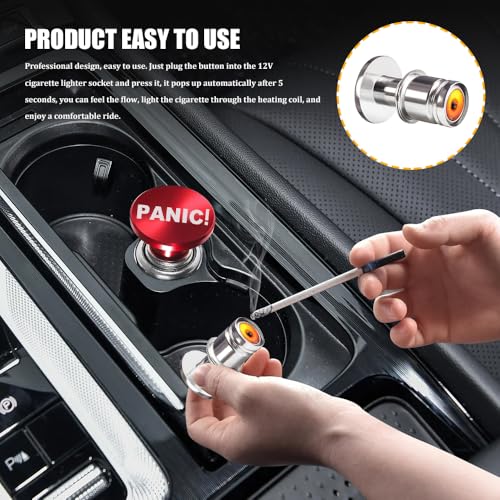 Image of Car Cigarette Lighter, Cigarette Lighter for Car, Anodized Aluminum Push Button Lighter Dustproof Plug, PANIC Button Automotive Interior Accessories for Most Vehicles (Laser Red PANIC)