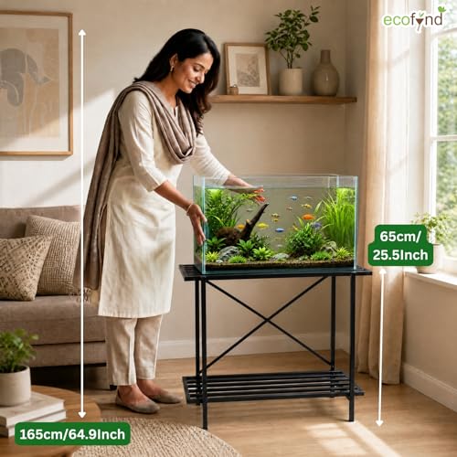 Image of ecofynd 2-Tier Fish Tank Stand, Double-Layer Aquarium Stand with Adjustable Table Feet, Heavy Metal Storage Rack Suitable for Home and Office, (Black, FS-PS050)