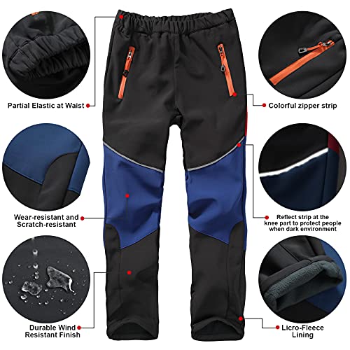 Toomett Boys Snow Cargo Pants,Girls Kids Outdoor Fleece-Lined Soft Shell Hiking Insulated Waterproof Pants,1510,Black/Grey-M(6-7 Years) #TOP3