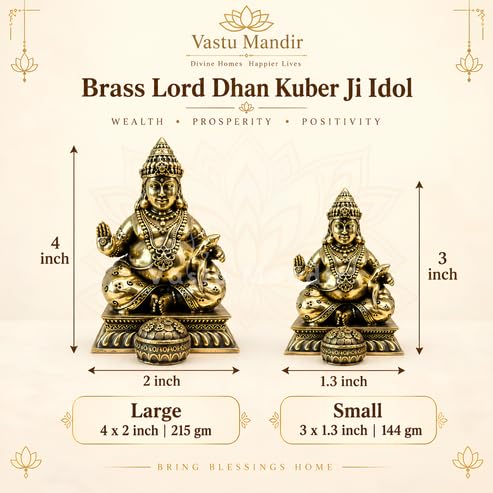 Image of Brass Dhan Kuber Ji Idol, Vastu Remedy for Wealth (3 Inch, 144 g)