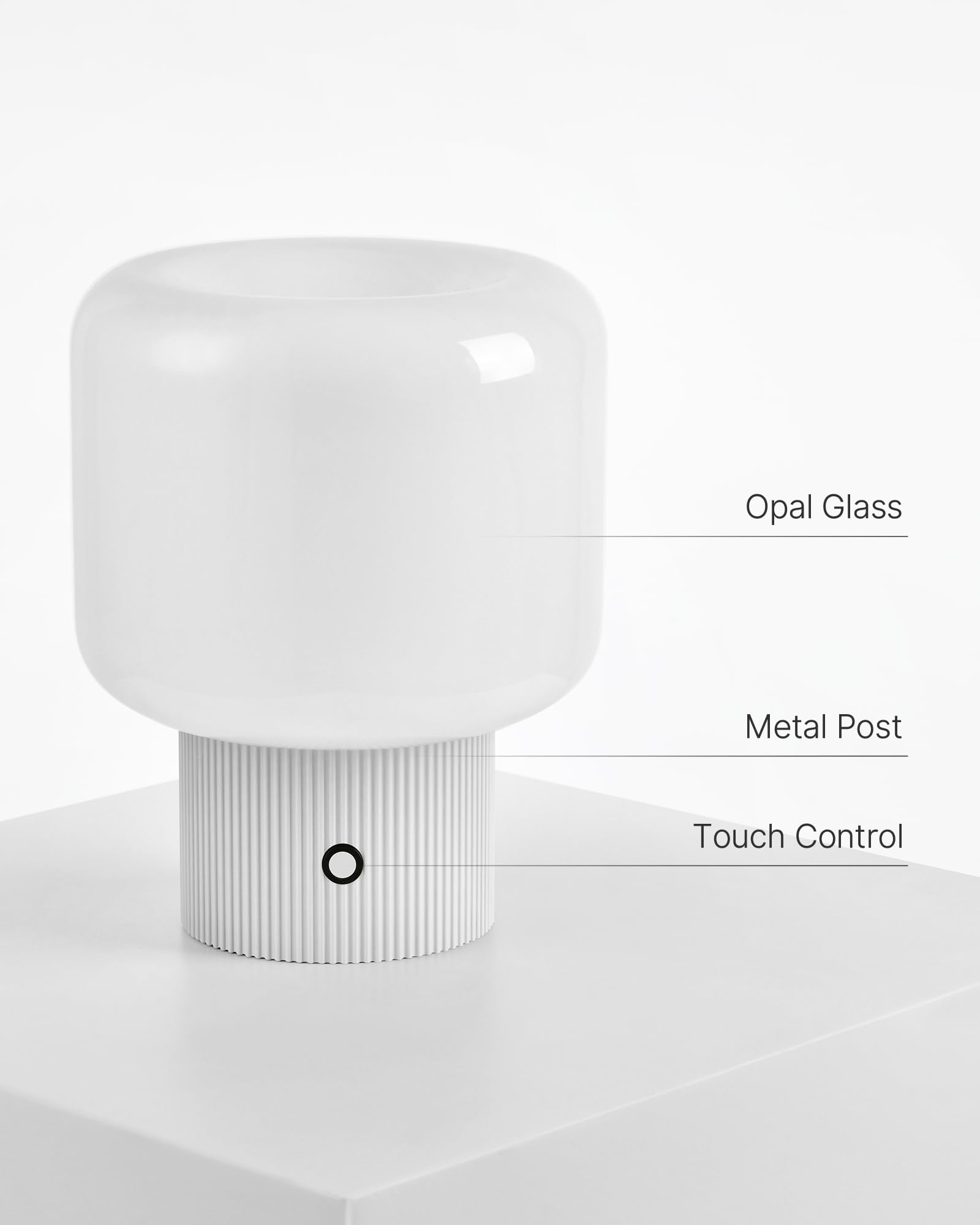 Halo Mushroom Lamp, 5W Cute Cordless Rechargeable Table Lamp with Glass Shade, 3 Color Temps LED Dimmable Ambient Lighting, Small Retro Touch Bedside Light for Bedroom Decor, White