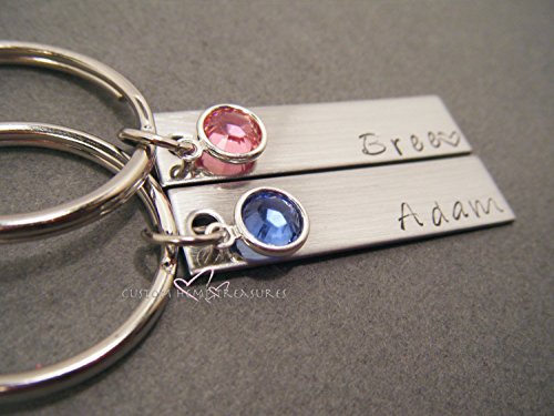 Birthstone Keychains, Custom Name Keychains, Couples Keychains, Couples Gift, Handmade Keychains, Hand Stamped Keychains, Personalized GIft, Personalized Keychains, Boyfriend Girlfriend Gift