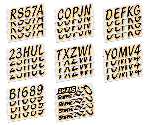 Image of Whipline Solid Black /Tan 3 inch Alpha-Numeric Registration Identification Numbers Stickers Decals for Boats & Personal Watercraft