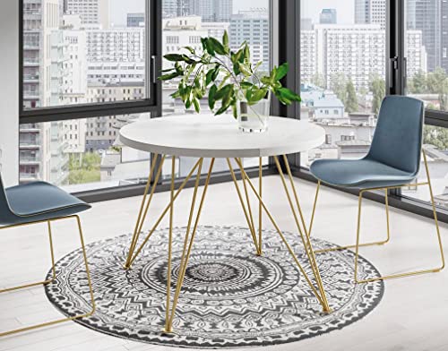 WFL GROUP Runder Ausziehbarer Weiß Esstisch - Loft Style Tisch mit Metallbeinen - 100 bis 180 cm - Industrieller Quadratischer Tisch für Wohnzimmer - Spacesaver - Golden - 100 cm Cover