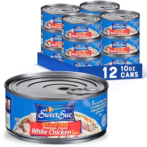Image of Sweet Sue Canned Chicken Breast with Rib Meat in Water, 10 oz (Pack of 12) | White Chicken Chunks, 11g Protein per Serving, Gluten Free, Keto Friendly, Ready to Eat