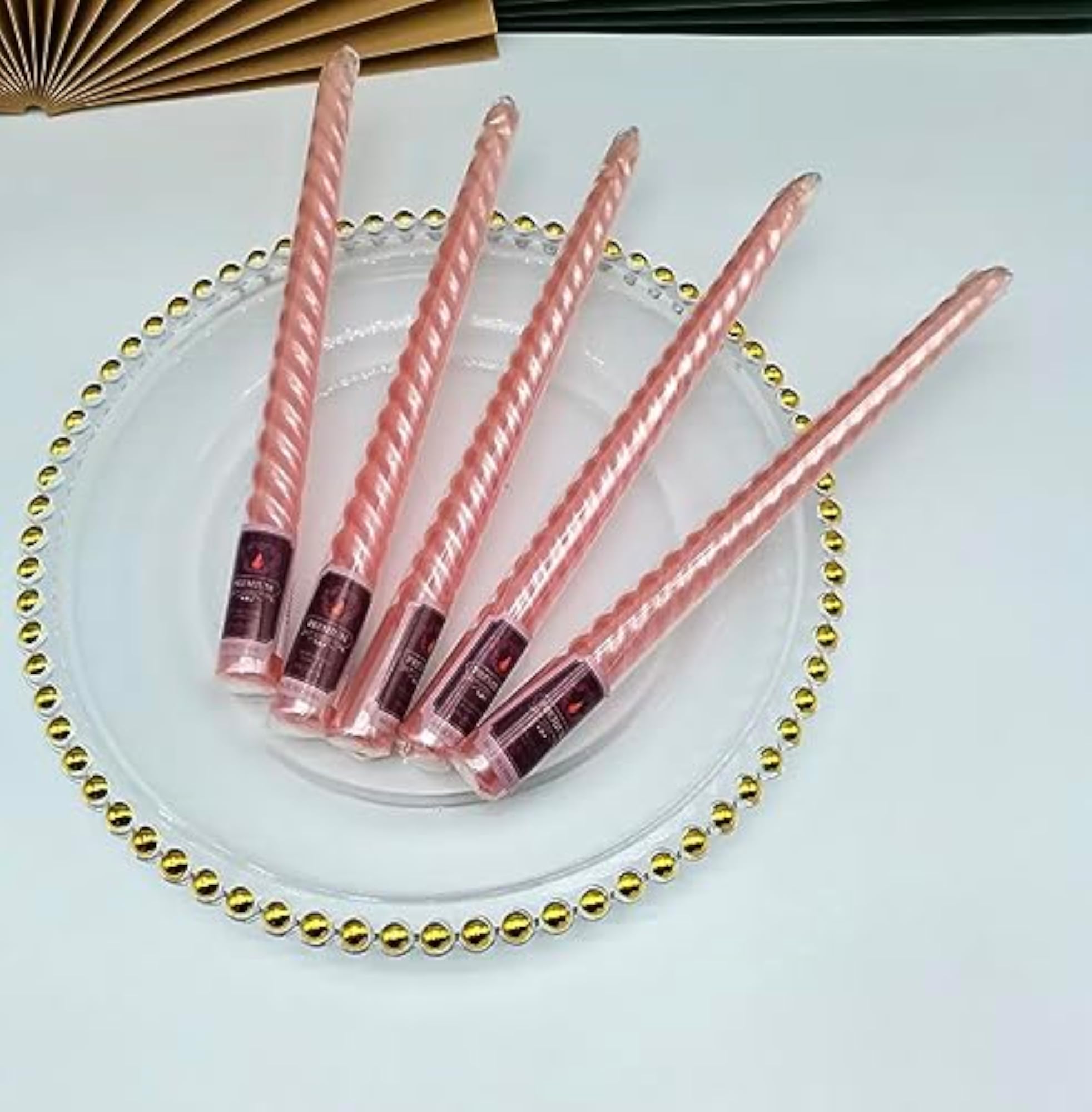 Spiral Wax Taper Candles, Unscented Pink Candlestick Set