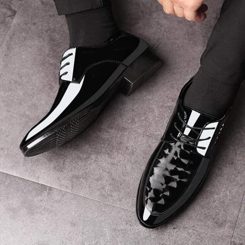 BORAMAX Men's PU Leather Lace-Up Dress Shoes Business Fashion Wedding Suit Shoes Comfortable Pointed Toe Oxford Shoes4