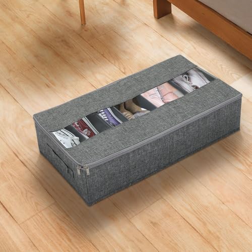 Cotton-linen-6-grid-Storage-Container-With-Handle-Transparent-Window-Design-Durable-Foldable-Dust-Proof-Non-woven-Shoe-Storage-Box-Underbed-Use