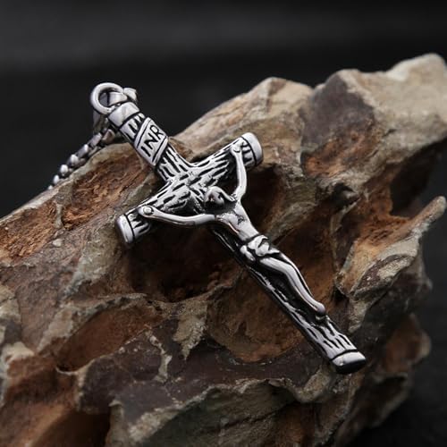 Collier punk homme chaîne épaisse pendentif croix gothique vintage